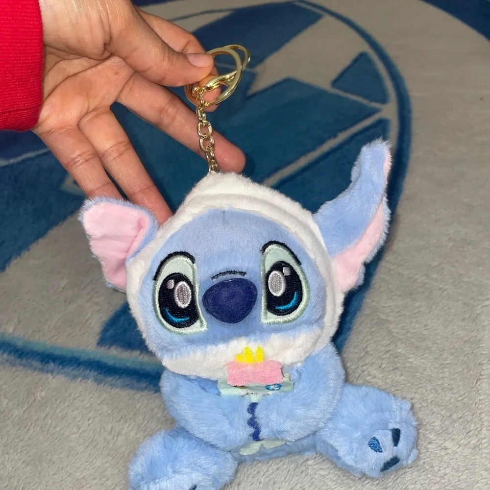 Blue Plush Keychain with Pink Accents